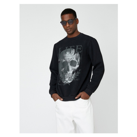 Koton Skull Print Sweatshirt with Rayons, Crew Neck