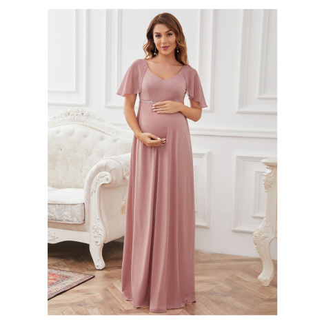 Elegantní šaty s volánovými rukávy pro těhotné - RŮŽOVÉ Ever-Pretty