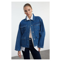 Trendyol Blue Pocket Detailed Oversize Denim Jacket