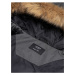 Tmavě šedá pánská zimní prošívaná bunda s kapucí a umělým kožíškem Ombre Clothing