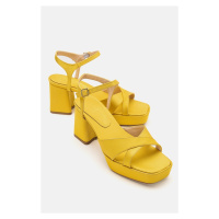 LuviShoes Minius Yellow Satin Women's Heeled Shoes