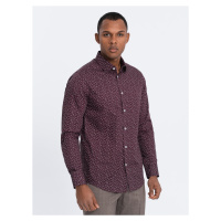 Ombre Men's cotton patterned SLIM FIT shirt - maroon
