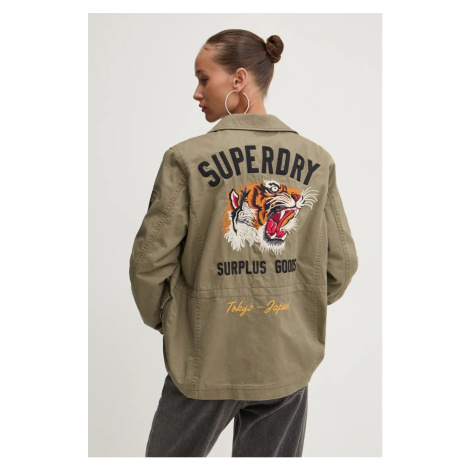 Bavlněná bunda Superdry zelená barva, W5011762A-NY8