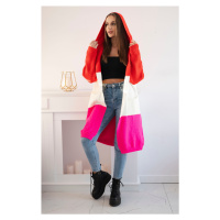 Pruhovaný svetr s kapucí červená+ecru+růžová