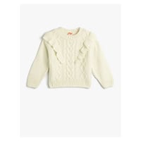 Koton Sweater Knitwear Soft Textured Ruffled Round Neck