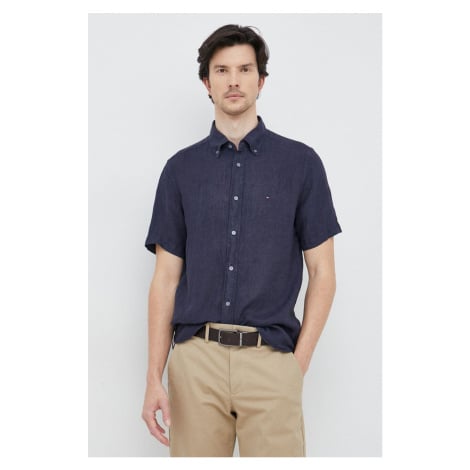Plátěná košile Tommy Hilfiger tmavomodrá barva, regular, s límečkem button-down