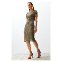 Trendyol Gold Fitted Shiny Knitted Sequin Elegant Evening Dress