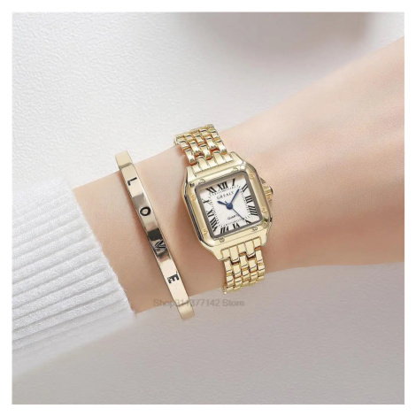 Dámské elegantní hodinky – čtvercové pouzdro, kovový pásek