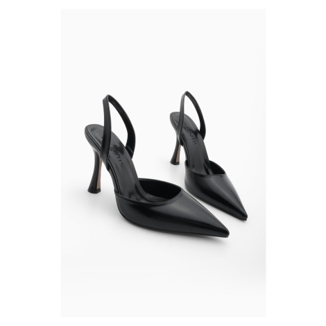 Marjin Women's Pointed Toe Open Back Scarf Classic Heel Shoes Mizay Black