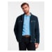 Men's biker jacket with collar and pockets - navy blue V1 OM-JALP-0157