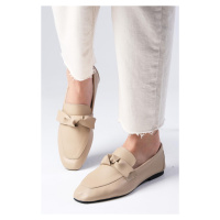 Mio Gusto Candy Genuine Leather Nude Bow Accessory Blunt Toe Women's Loafer Shoes