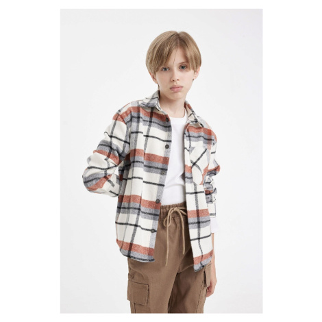 DEFACTO Boy Oversize Fit Polo Collar Flannel Long Sleeve Shirt