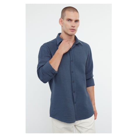 Trendyol Anthracite Waffle Textured Cotton Regular Fit Shirt