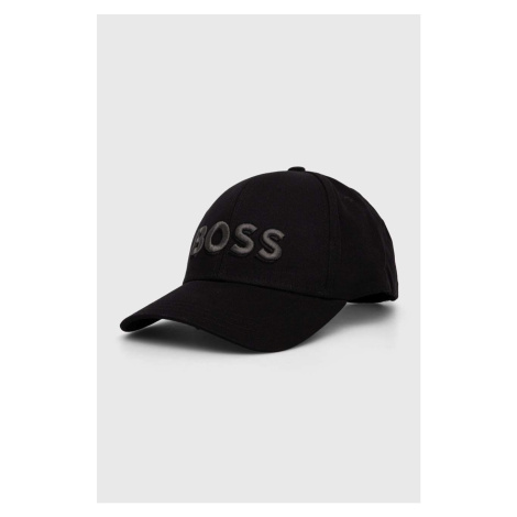 Bavlněná baseballová čepice BOSS černá barva, s aplikací Hugo Boss