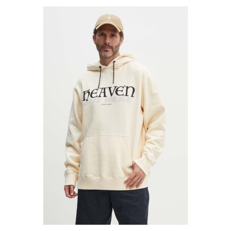 Bavlněná mikina Wood Wood Zeus Heaven Hoodie pánská, béžová barva, s kapucí, s aplikací, 1233560