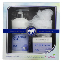 VIVACO Body Tip Kozí Tělové mléko 400ml + krém 50ml + mycí houbička Dárkové balení
