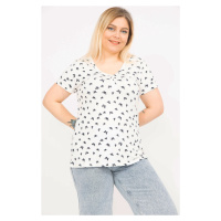 Şans Women's White Plus Size Blouse with Buttons and Front Buttons, Short Sleeves