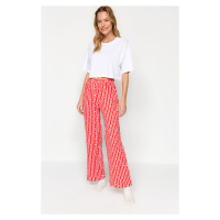 Trendyol Červené Bavlněné Pruhované Pletené Pyžamové Kalhoty