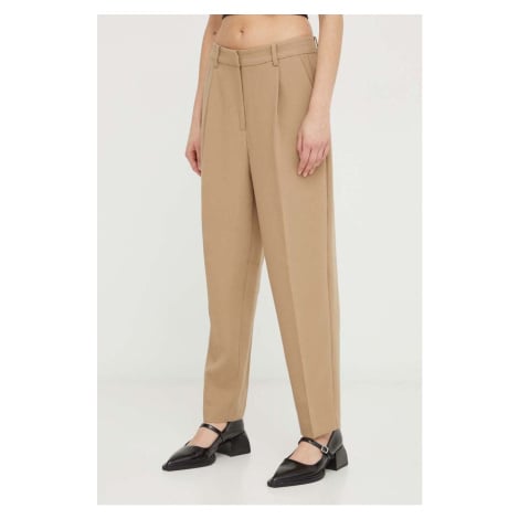 Kalhoty Bruuns Bazaar CindySus Dagny pants dámské, béžová barva, přiléhavé, high waist, BBW2393