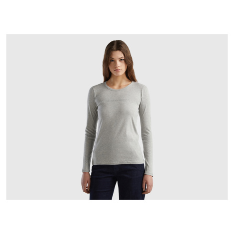 Benetton, Long Sleeve Gray T-shirt In 100% Cotton United Colors of Benetton