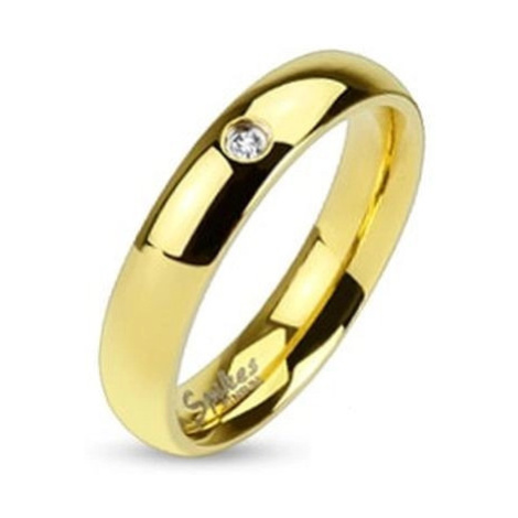 Prsten z oceli 316L zlaté barvy, čirý zirkonek, lesklý hladký povrch, 4 mm Šperky eshop