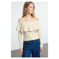 Trendyol Ecru Soft Texture Carmen Collar Knitwear Sweater