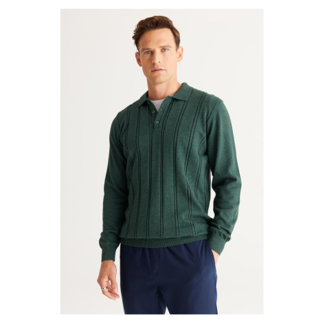AC&Co / Altınyıldız Classics Men's Green Slim Fit Slim Fit Polo Neck Cotton Patterned Knitwear S