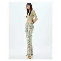 Koton Snakeskin Patterned Trousers Straight Leg Buttoned Pocket Cotton