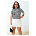 Trendyol Curve Black-White Striped Embroidery Detailed Knitted T-shirt