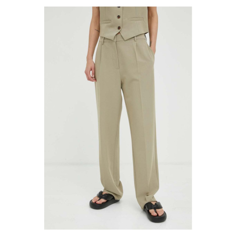 Kalhoty Samsoe Samsoe dámské, béžová barva, jednoduché, high waist