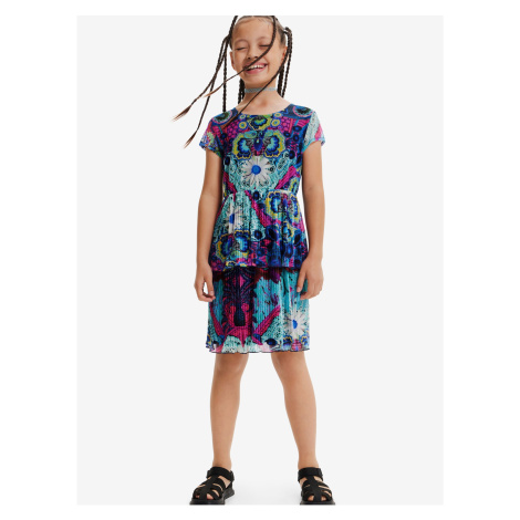 Růžovo-tyrkysové holčičí vzorované šaty Desigual Caleido