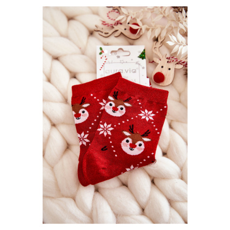 Dámské vánoční ponožky lesklé sobově Červené Kesi