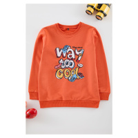 Trendyol Orange Boy Slogan Cotton Knitted Sweatshirt