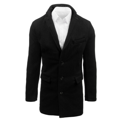 Pánský černý kabát na knoflíky s podšívkou a kapsami DStreet