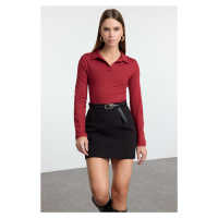 Trendyol Claret Red Soft Touch Fitted/Fits the Body Long Sleeve Flexible Knitted Bodysuit