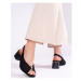 Pk Výborné dámské černé sandály na širokém podpatku ruznobarevne