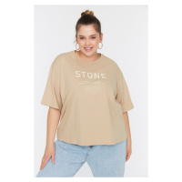 Trendyol Curve Mink Printed Knitted T-Shirt