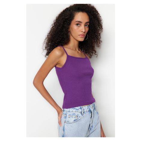 Trendyol Purple Straps Crop, Crewneck Collar Corduroy, Flexible Knit Undershirt