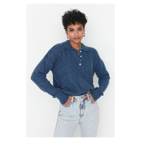 Trendyol Indigo Wide Fit měkký texturovaný pletený svetr