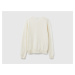 Benetton, Cream Crew Neck Cardigan In Pure Merino Wool