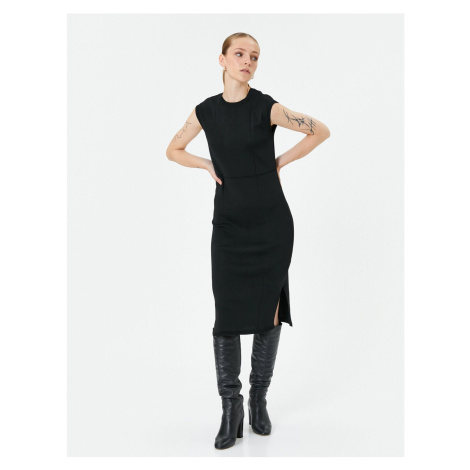 Koton Midi Knitwear Dress Short Sleeve Crew Neck Slit Detail