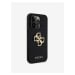 PU Perforated 4G Glitter Metal Logo Zadní Kryt pro iPhone 15 Pro Max Black Obal na telefon Guess