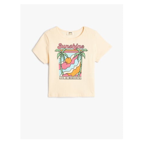 Koton Crop T-Shirt Tropical Printed Short Sleeve Crew Neck Cotton