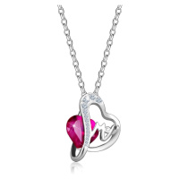 Stříbrný 925 náhrdelník - tmavě růžový zirkon, čirá zirkonová linka, nepravidelné srdce, písmena