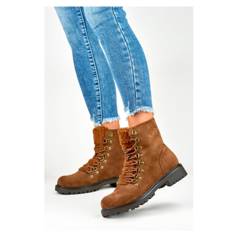 primohurt Teplé hnědé dámské šněrovací boty