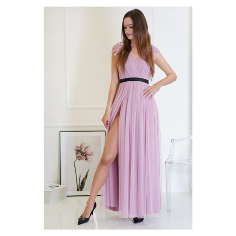 Růžové dlouhé tylové šaty Grace EMO