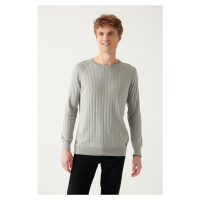 Avva Men's Gray Crew Neck Jacquard Slim Fit Slim Fit Knitwear Sweater