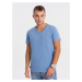 Ombre Clothing Bavlněné pánské modré tričko s výstřihem do V V5-TSBS-0145