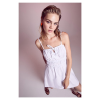 DEFACTO A-Line Strappy Linen Blend White Mini Dress