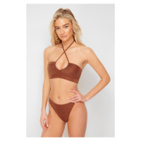 Trendyol Brown Strapless Glitter Bikini Top